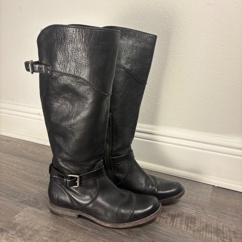 Frye buckle Extended Calf Leather Riding Boots 7.5 B Western motorcycle cowgirl